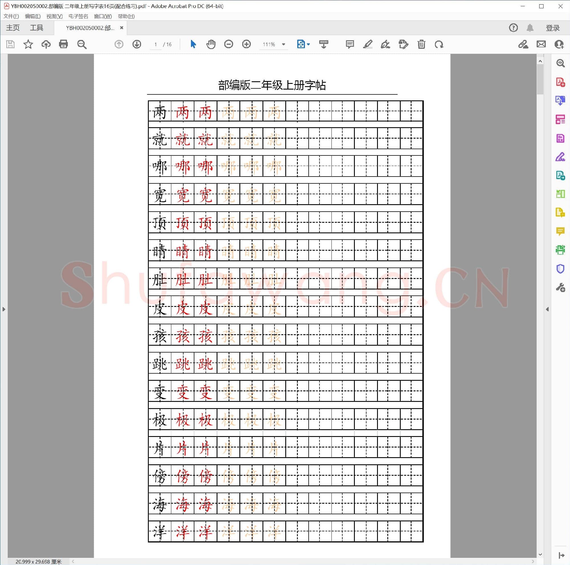 小学2年级 语文 同步课堂 生字练习相关字帖合集_50002