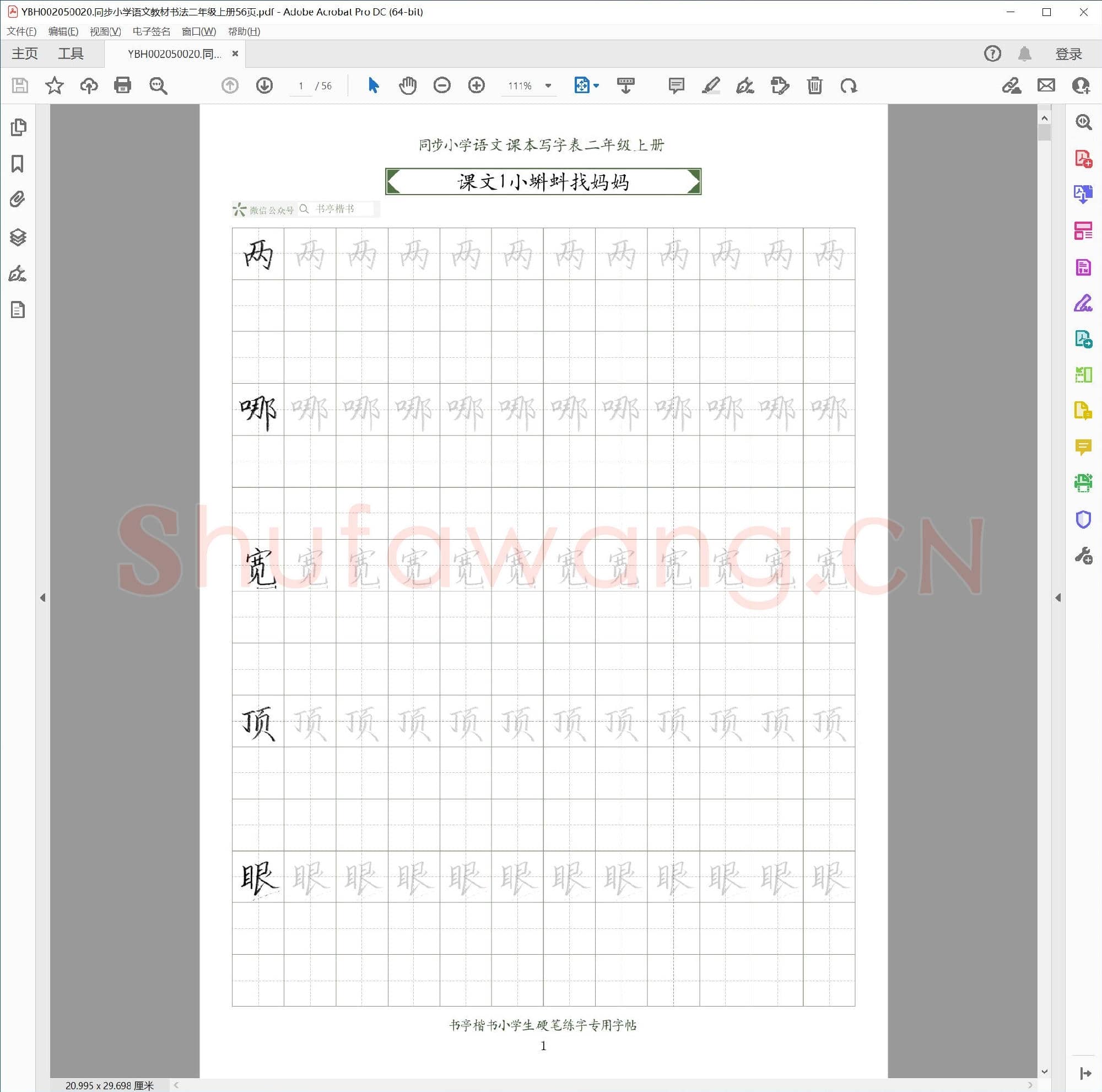 小学2年级 语文 同步课堂 生字练习相关字帖合集_50020