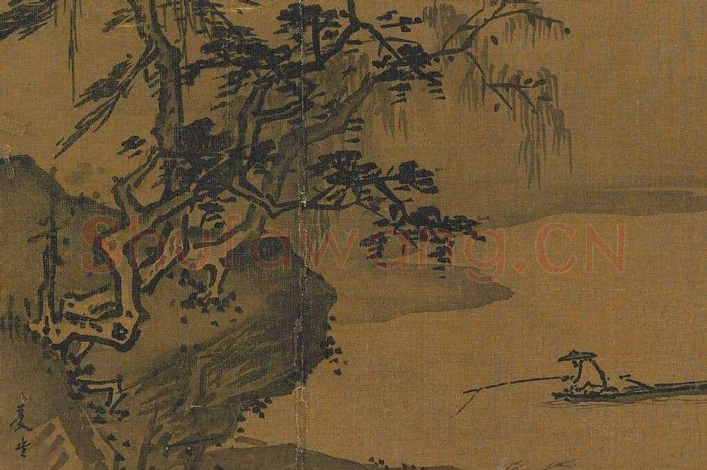 夏圭《寒溪垂钓图》局部 (1)