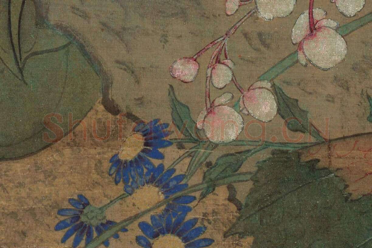 文俶工笔花鸟画《秋花蛱蝶图》高清大图局部 (4)