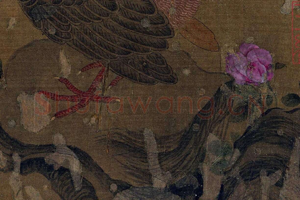 宋徽宗绘画《梳翎鹁鸽》局部 (3)