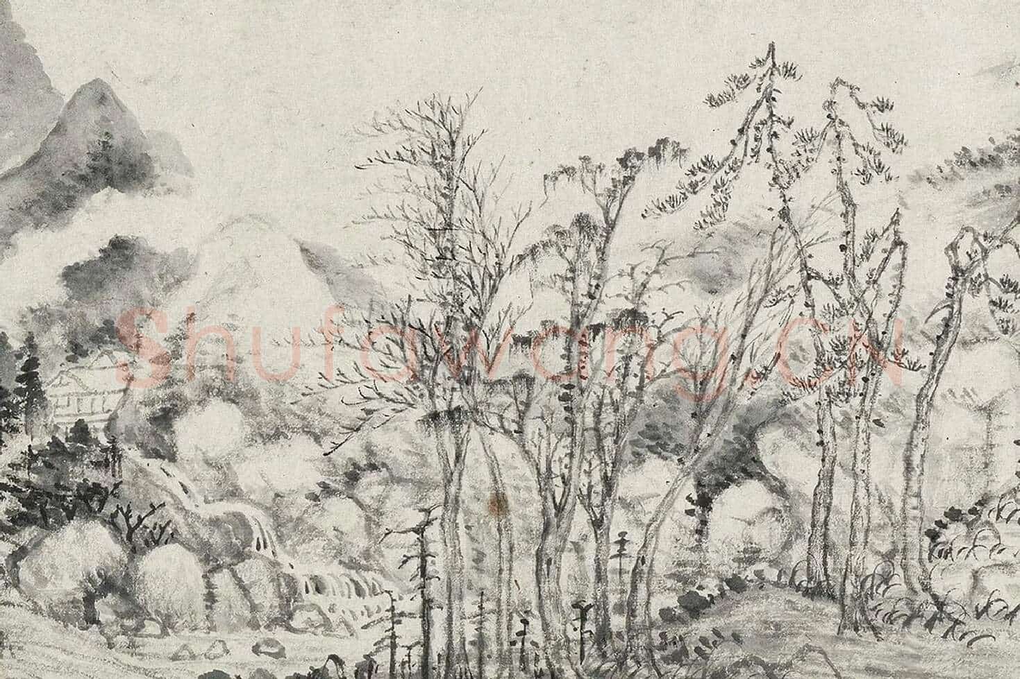 明云间十一家水墨山水画卷局部 (3)