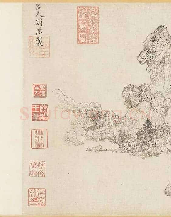 赵原山水沈巽竹石合卷图_14