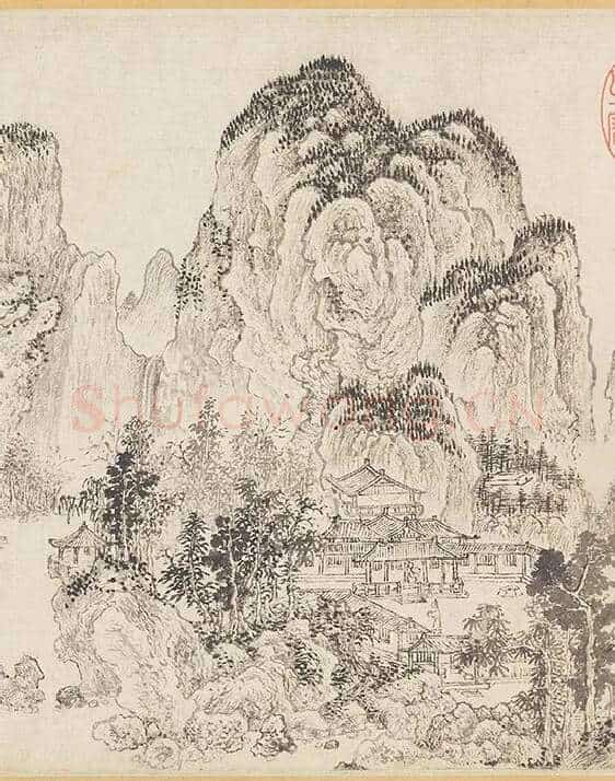 赵原山水沈巽竹石合卷图_15