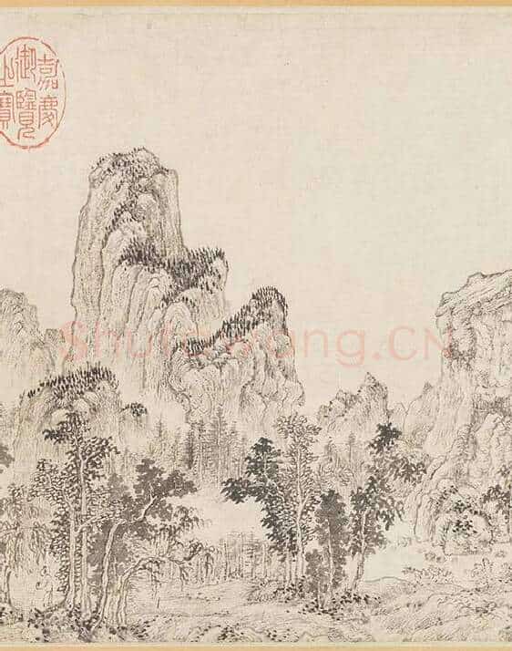 赵原山水沈巽竹石合卷图_16