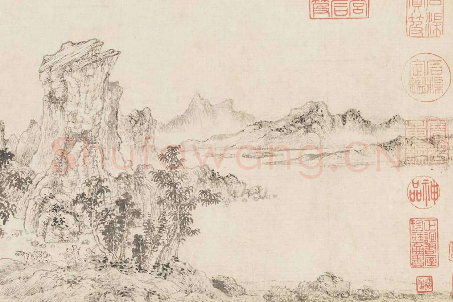 赵原山水沈巽竹石合卷图局部 (1)