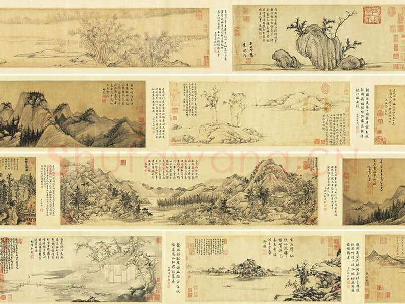 水墨文人画《元人集锦卷》全卷