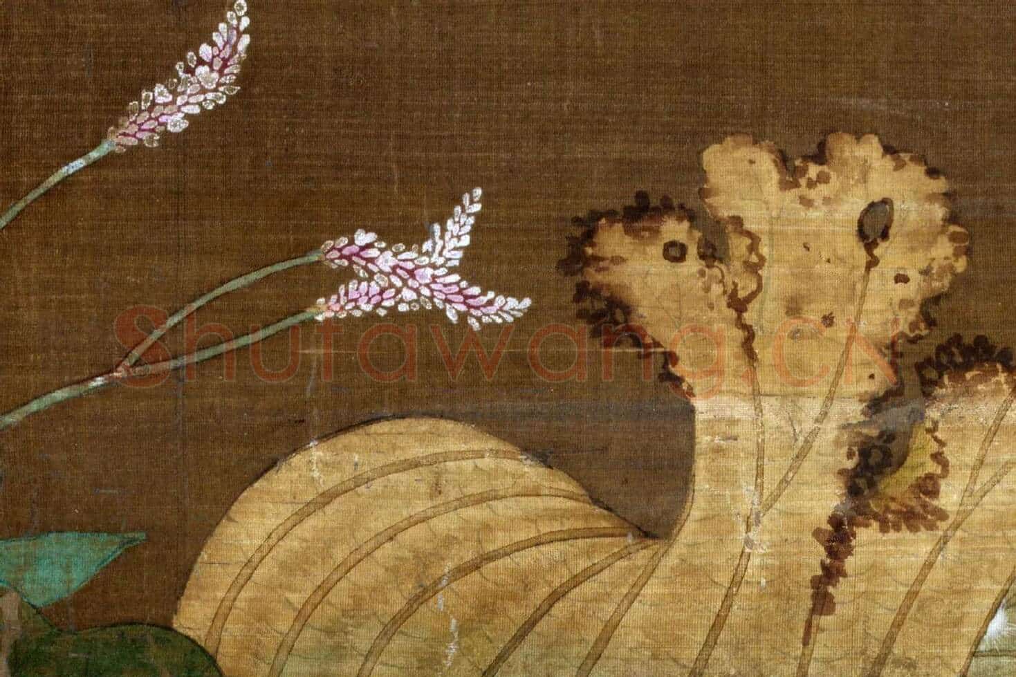 传顾德谦《步莲池水禽图》高清大图局部 (3)