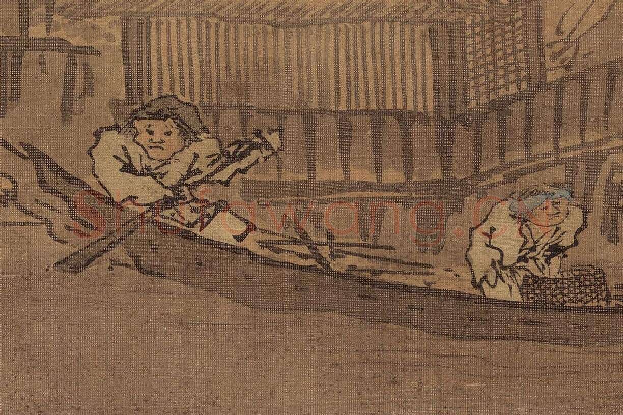 朱邦山水画人物画《寒江渔村图》高清大图局部细节 (5)