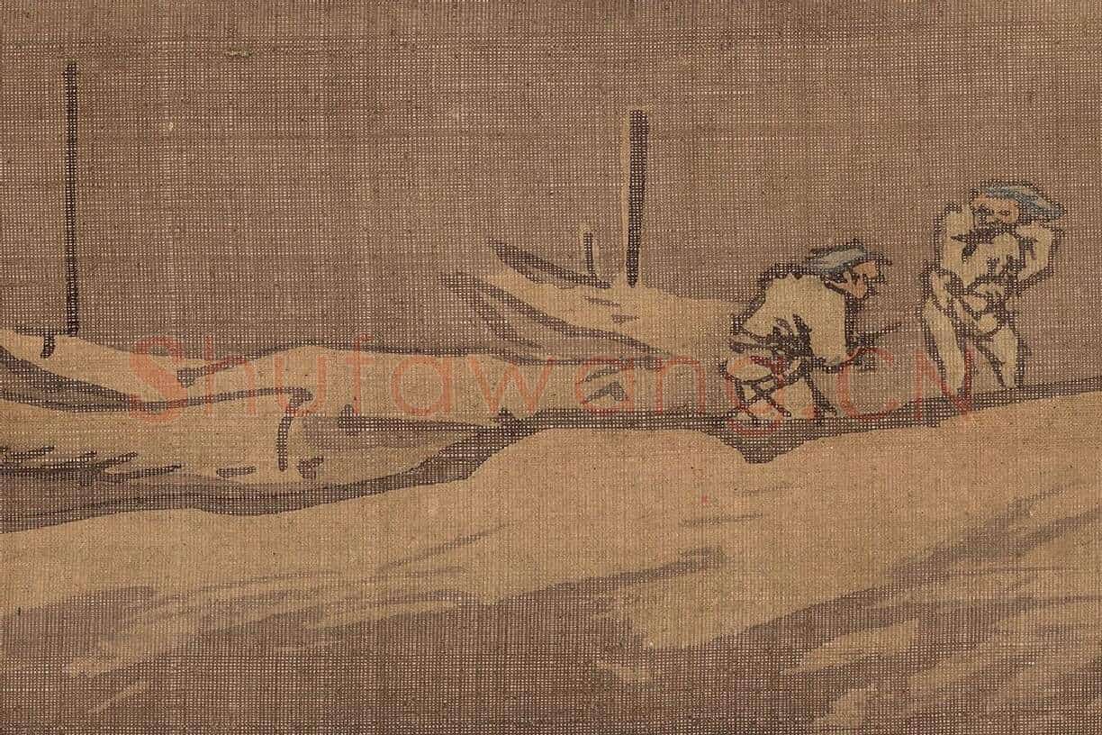 朱邦山水画人物画《寒江渔村图》高清大图局部细节 (7)