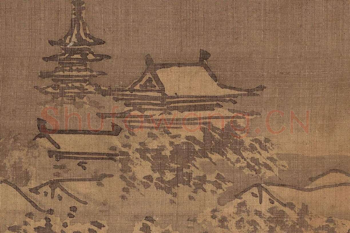 朱邦山水画人物画《寒江渔村图》高清大图局部细节 (8)