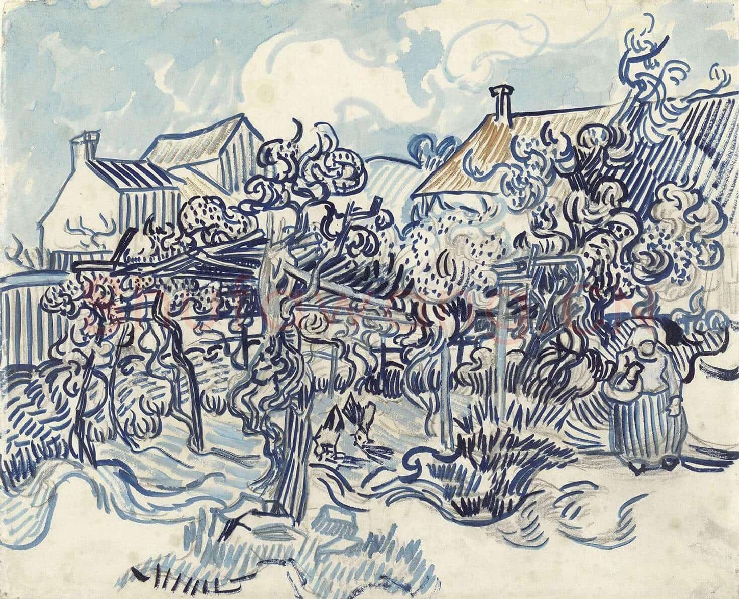 梵高水彩画作品《农家葡萄园》