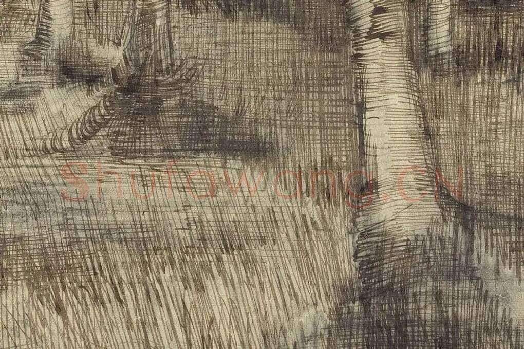 梵高素描风景《Pollard Birches》局部 (2)
