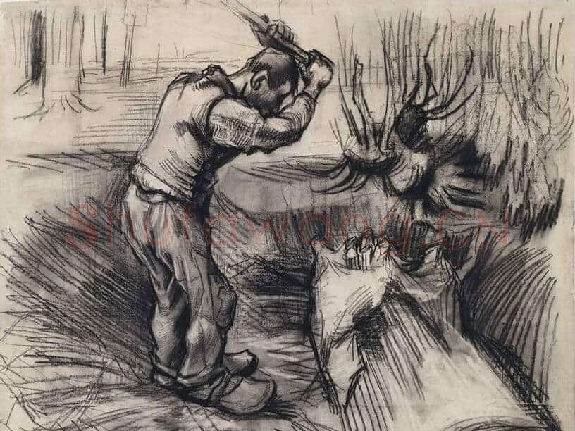 梵高素描人物作品《伐木工》
