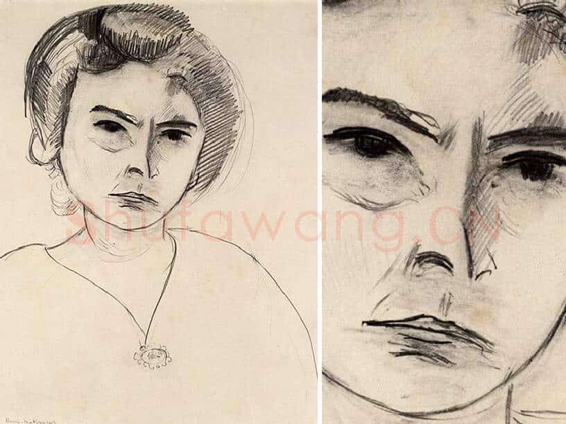 马蒂斯素描画《哈丽特·莱恩·莱维肖像》