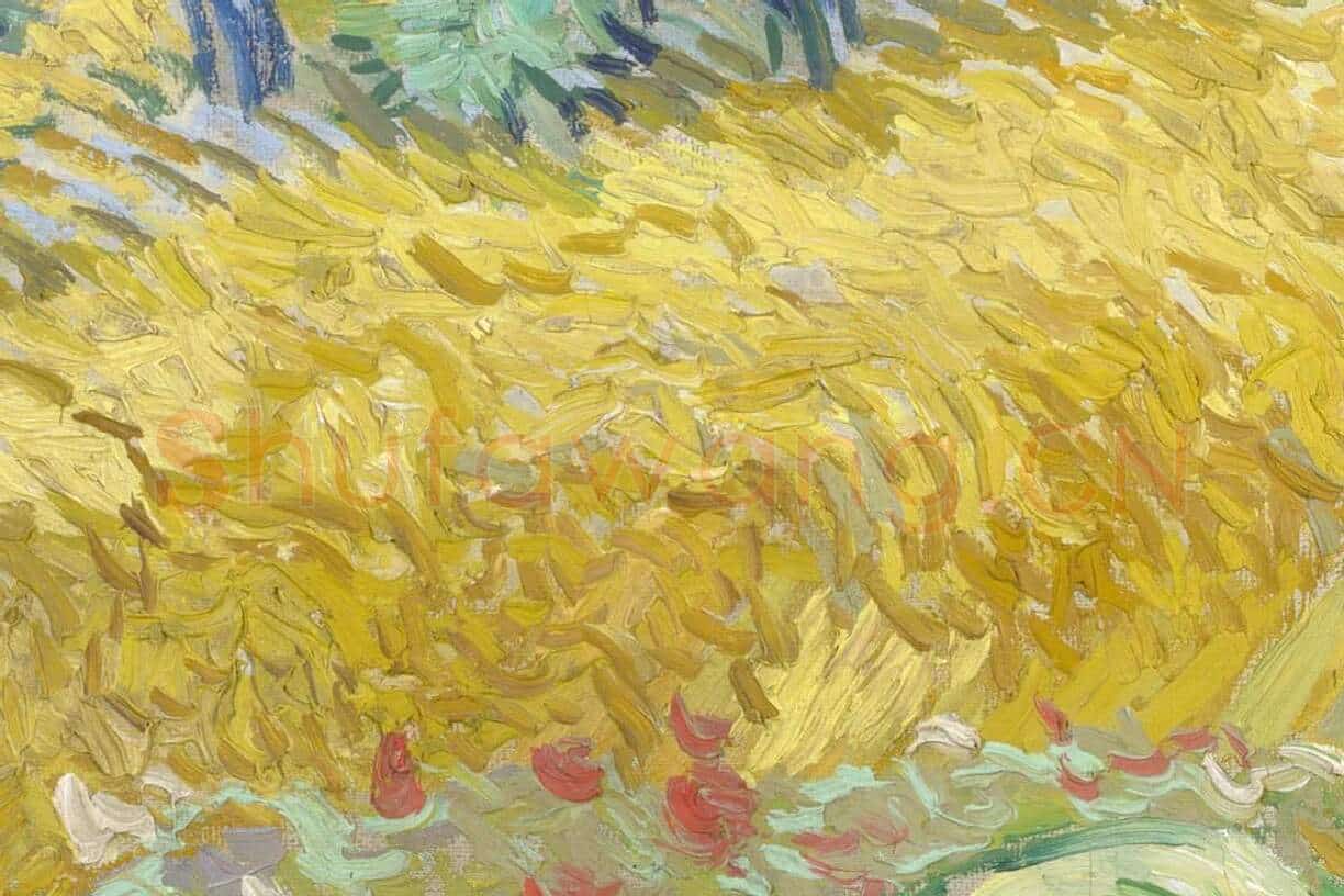 梵高油画风景作品《麦田的柏树》高清大图局部细节 (2)