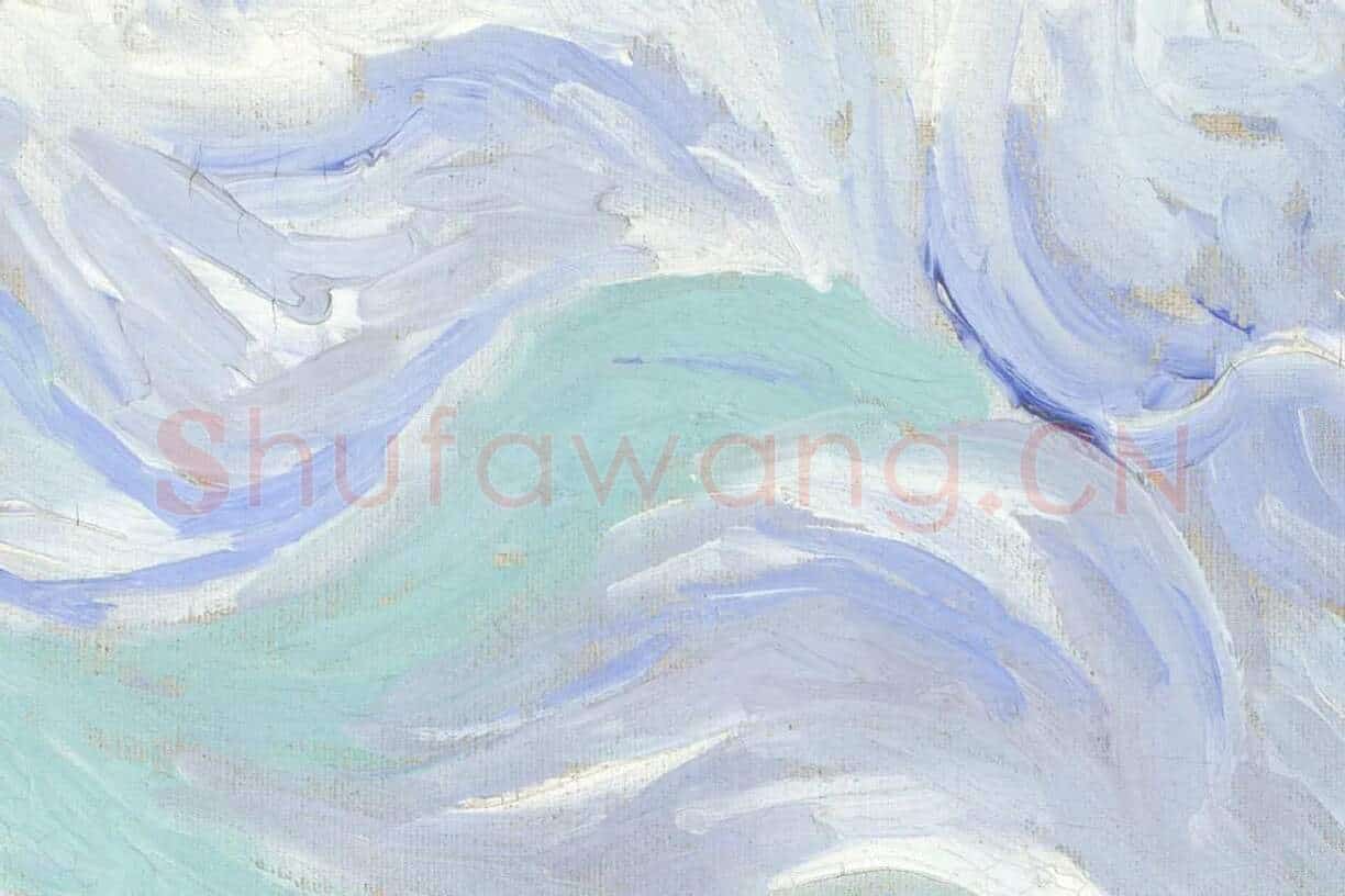 梵高油画风景作品《麦田的柏树》高清大图局部细节 (7)