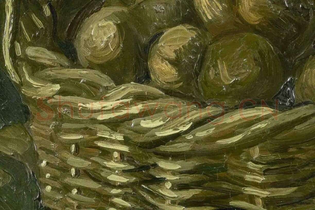 梵高油画静物《篮子里的土豆》高清大图局部细节 (3)