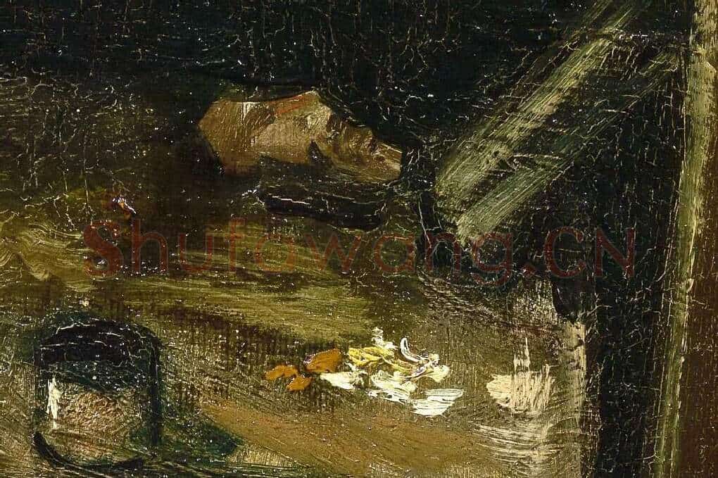 画架前戴深色毛毡帽的梵高自画像局部 (5)