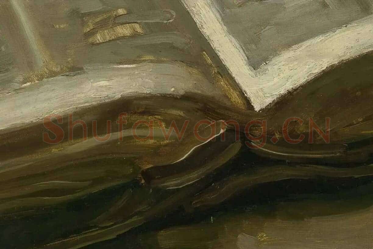 梵高静物油画《带圣经的静物》高清大图局部细节 (1)