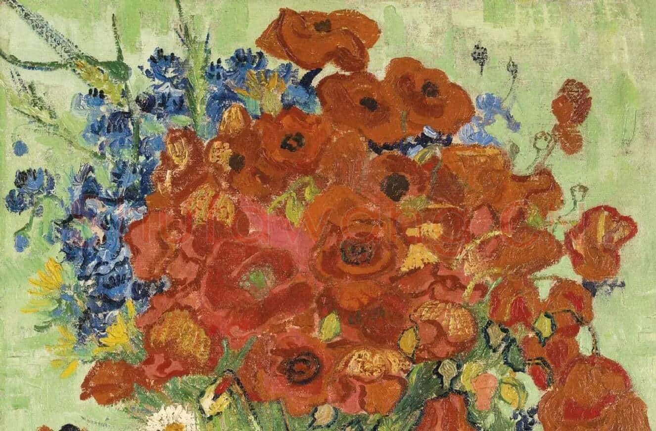 梵高花卉画作品《红色罂粟和雏菊》_01