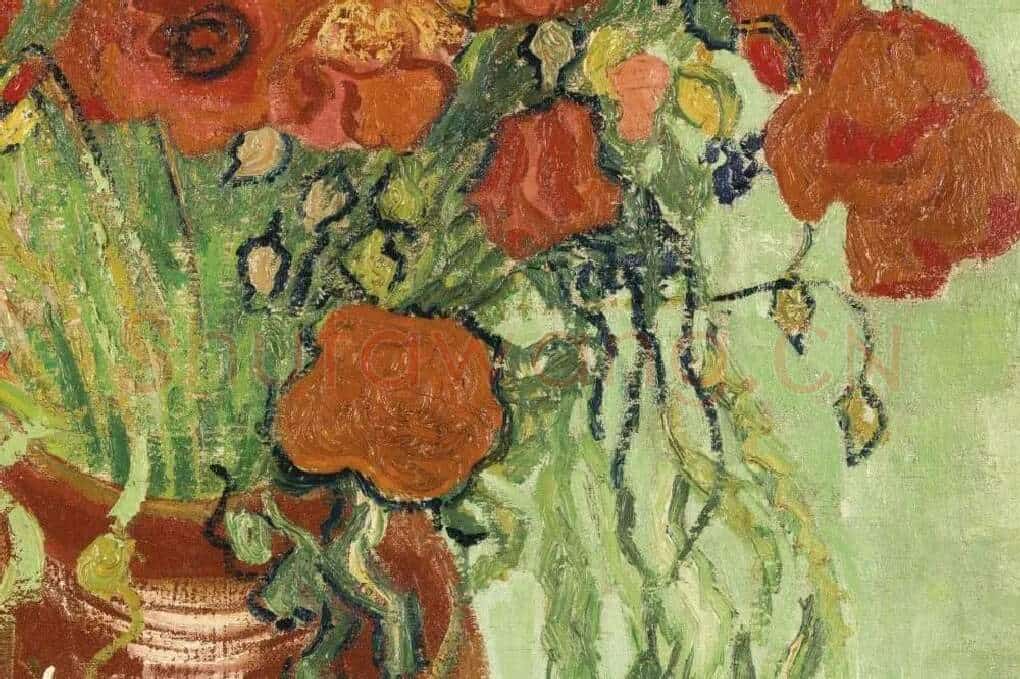 梵高花卉画作品《红色罂粟和雏菊》局部 (2)