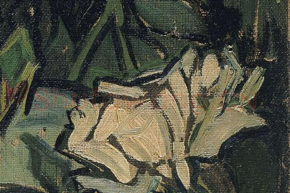 梵高花卉画作品《玫瑰和甲虫》高清大图局部细节 (9)