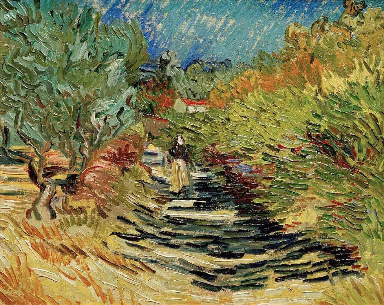 梵高油画作品《圣雷米道路上的女性背影》