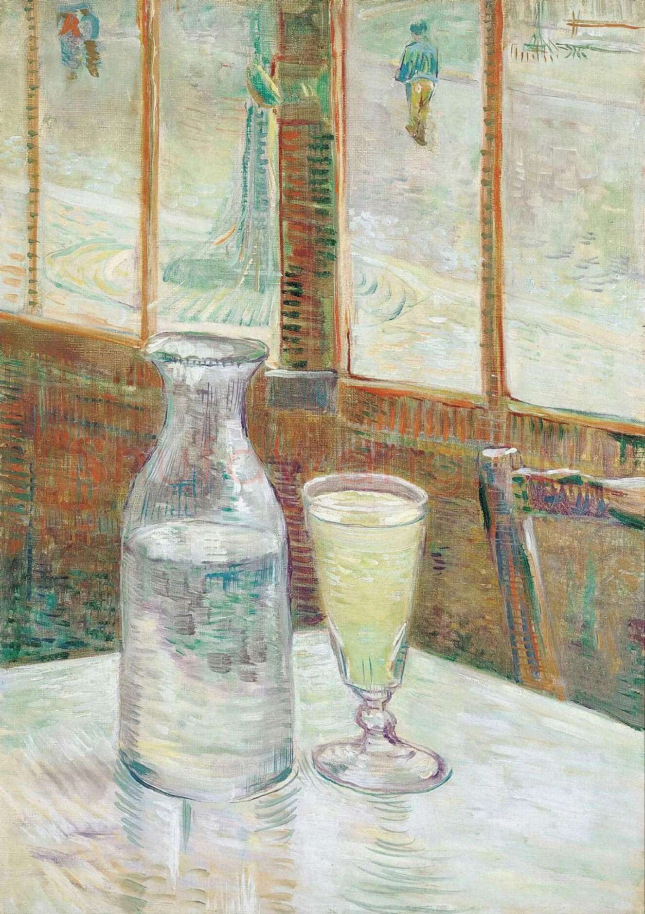 梵高油画作品《有苦艾酒的咖啡桌》