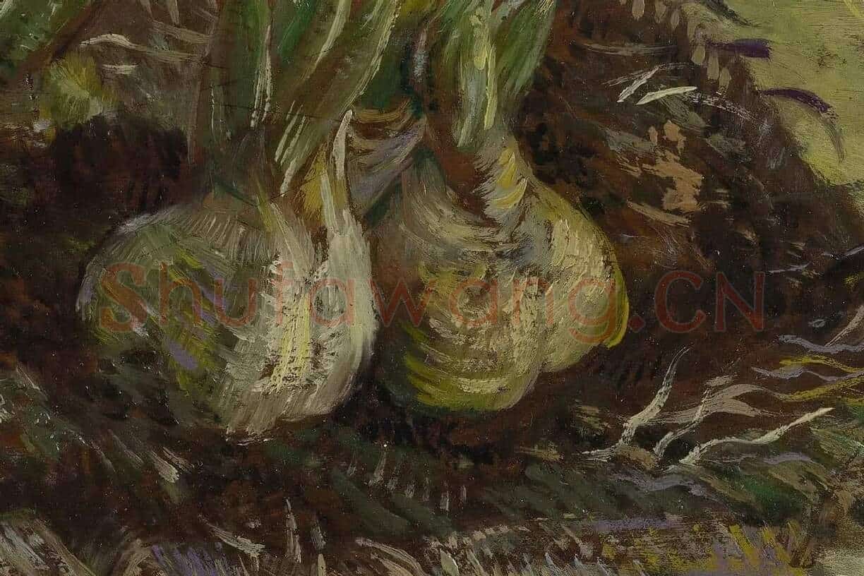 梵高油画《一篮子风信子球茎》局部细节 (3)
