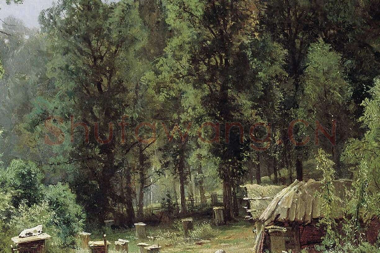 希施金油画风景《森林中的养蜂场》局部 (3)