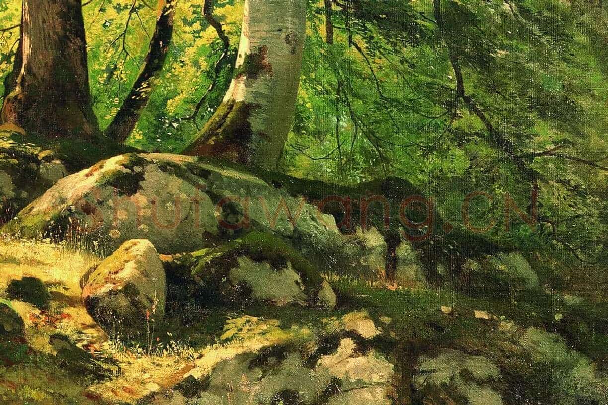 希施金油画风景《瑞士的水青冈森林》局部 (2)