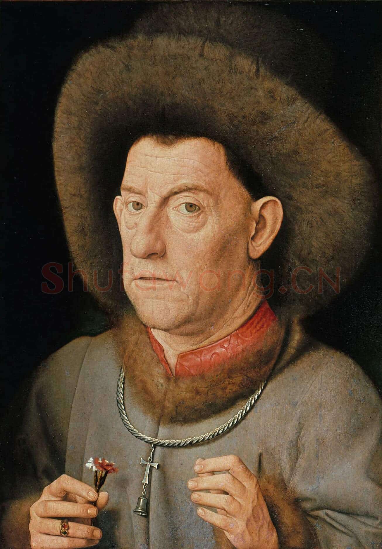 扬·凡·爱克油画头像作品《拿着康乃馨的男人肖像》高清大图