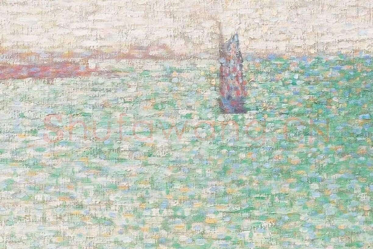 乔治·修拉点彩画《海峡风景》油画作品局部 (1)