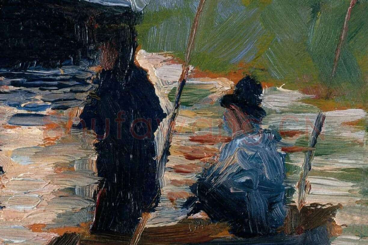 修拉油画风景作品《塞纳河景观》局部 (1)