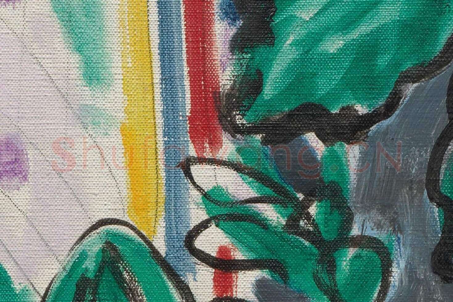 马蒂斯作品《带有伊特鲁里亚花瓶的室内》高清大图局部 (2)