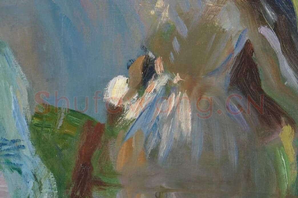萨金特印象派风格油画作品《两个打阳伞的女孩》局部 (4)