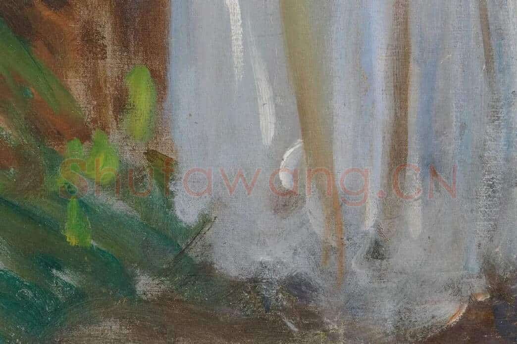 萨金特印象派风格油画作品《两个打阳伞的女孩》局部 (7)