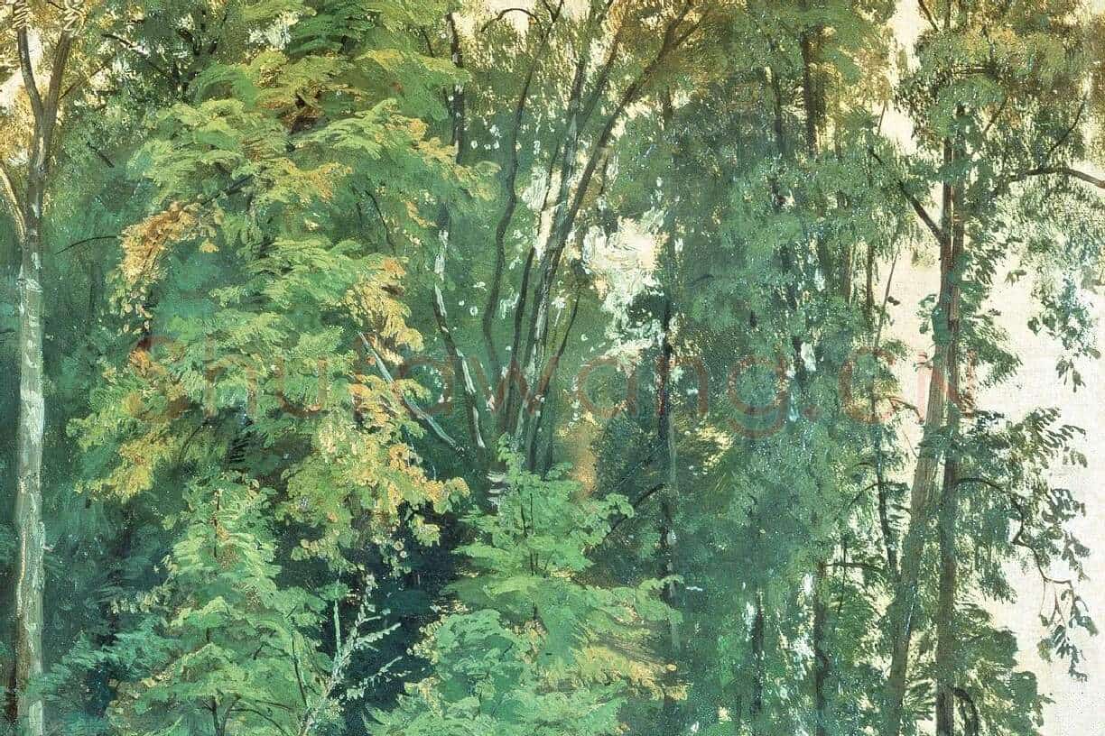 希施金风景画池塘边的树林局部 (4)