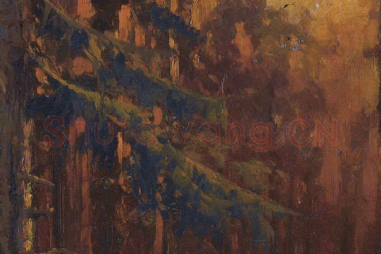 希施金油画风景 森林日落局部 (4)