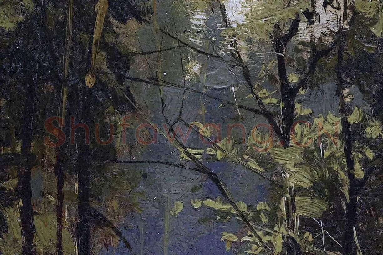 希施金油画风景森林中的小溪局部细节 (5)