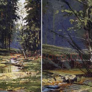 希施金油画风景 森林中的小溪
