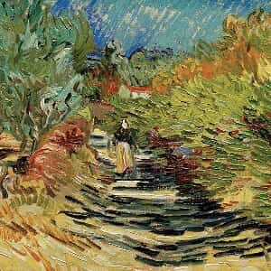 梵高油画作品《圣雷米道路上的女性背影》