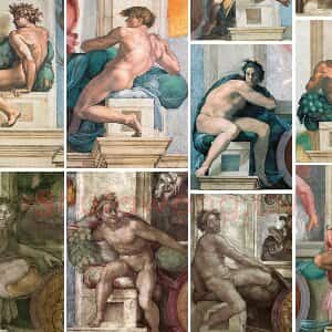 西斯廷教堂米开朗基罗壁画“Ignudo”系列《男性裸体肖像》