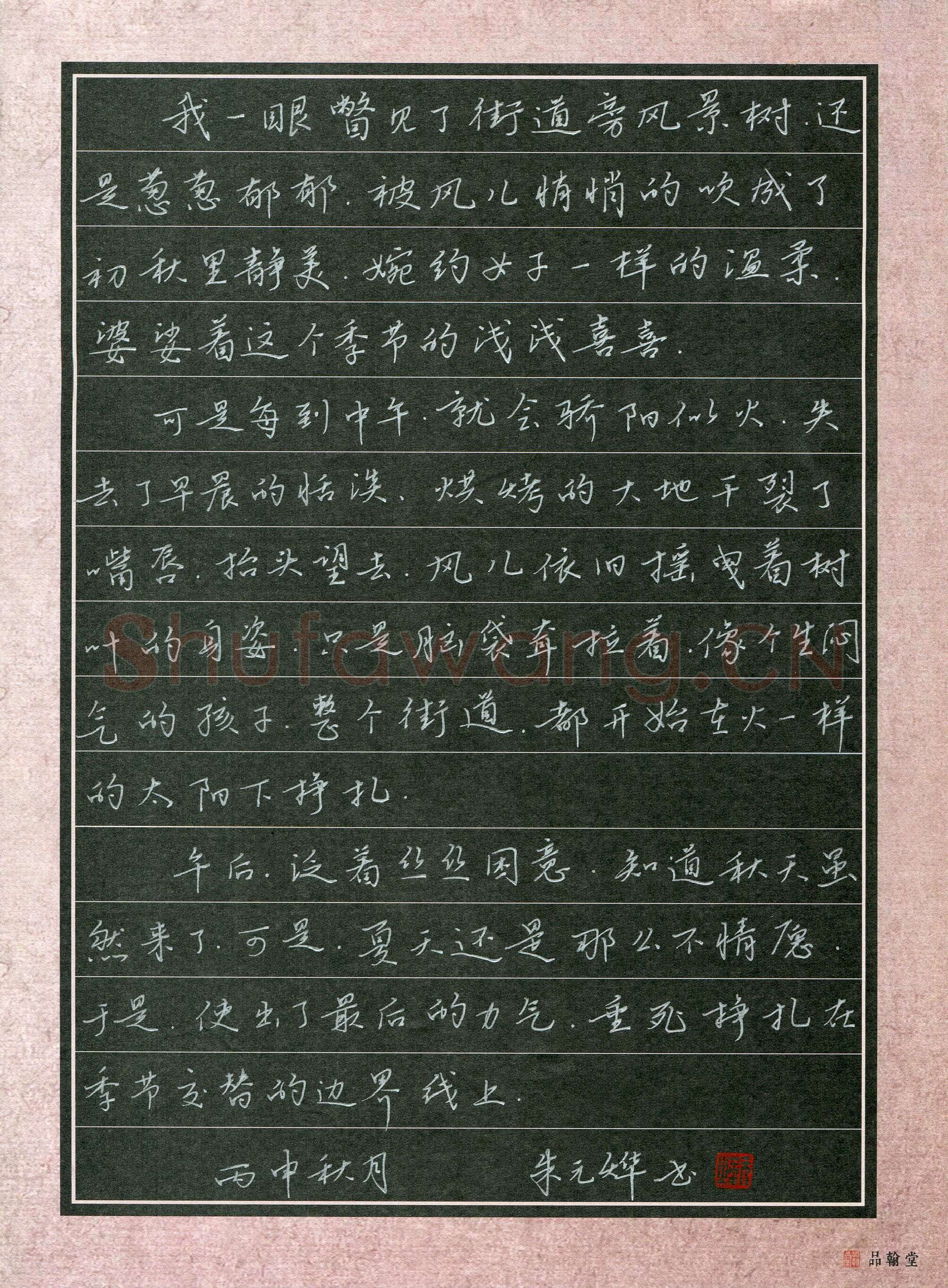 朱元烨(少儿组 12岁)硬笔书法大赛入围作品选登,朱元烨硬笔书法作品